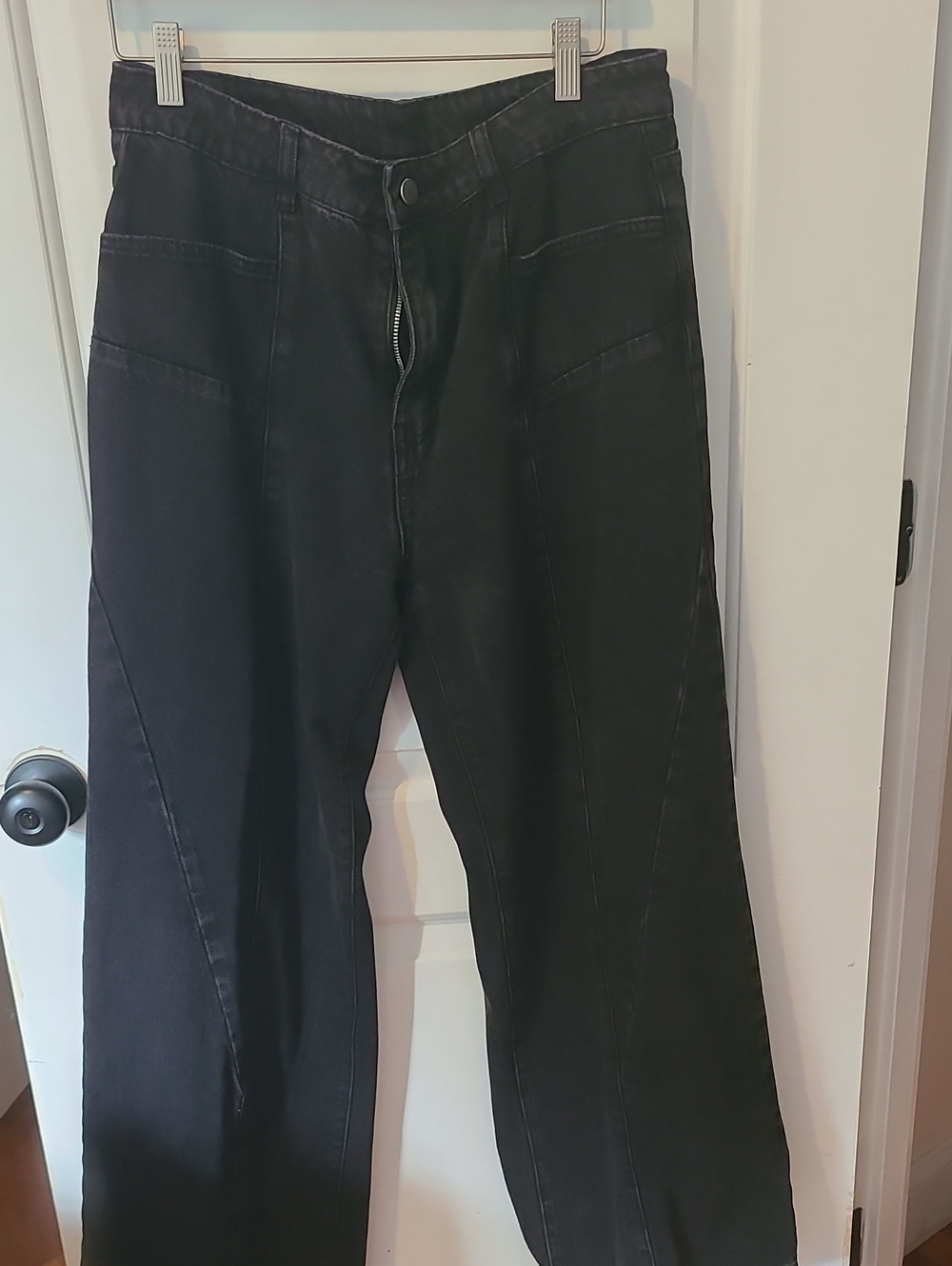 Cider Black Straight Wide Leg Mid Rise Jeans